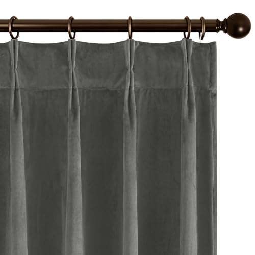 Joydeco Pinch Pleated Velvet Curtains 84 Inch Long 2 Panel Set for Living Room Bedroom, Back Tab Blackout Drapes with Adjustable Hooks (40”W x84”L,Grey) - color: Grey, size: 40"W x 84"L (Pack of 2)
