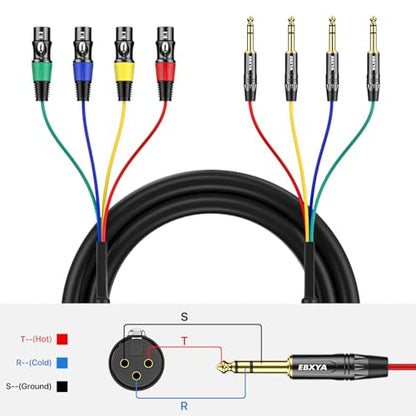 EBXYA 4 Channel XLR Female to 1/4 Inch TRS Snake Cables | Balanced XLR Microphone Cable to 6.35mm Jack Lead,10 Feet 1Pack - size: 4-Channel 10 Feet, style: TRS to XLR Female