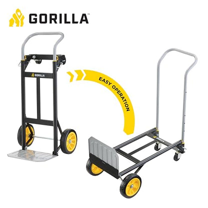Gorilla Heavy Duty Convertible Steel Hand Truck, 600 lb Capacity | Convertible steel hand truck for movers who need both an upright dolly and a flatbed rolling platform cart on the job.