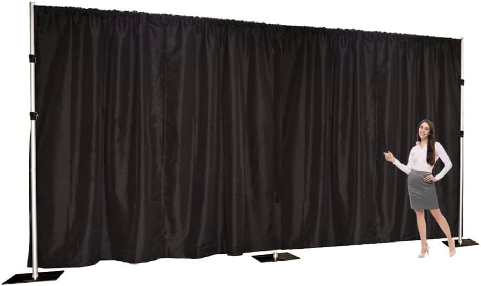 Extra Wide Two Layers One Piece Trade Show Booth Backdrop, Black, 25x10ft | Chiffon Tulle & Polyester, Extra Wide Blackout Curtains, Theatrical Backdrops - color: Black, size: 120"W x 300"L (Pack of 1)