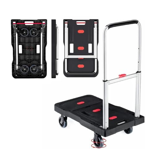 Folding Hand Truck, 330 Lbs Heavy Duty Luggage Cart, Portable Push cart Dolly with Adjustable Handle for Auto, Luggage, Personal, Travel, Moving Shopping and Office Use - color: Red and Silver
