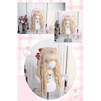 Blonde Roman Roll Lolita Wig Retro Victorian Long Curly Synthetic Hairpiece Costume Hair for Tea Party - color: Blonde