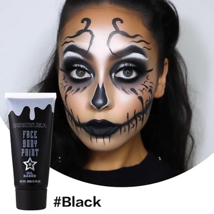 Black Face Paint, Blendable Cream Body Painting Kit, Eye Black for Sports Baseball Softball Football, Facepaint for Skull Joker Vampire, Halloween Skeleton Cosplay, Costume, Parties, 21.fl oz (60ml) - color: Black