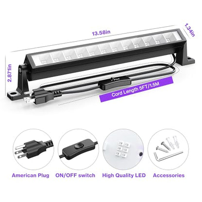 40W LED Black Light Bar for Glow Party, Blacklight with Plug &Switch, Each Light Up 484 Sq.ft Area, Halloween Glow Lights, Fluorescent Body Paint, Stage Lighting
