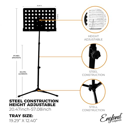 Professional Music Stand – Adjustable Folding Steel Sheet Music Stand – Portable Metal Stand Ideal for Musicians, Pianists, Violinists, Guitarists & Music Students
