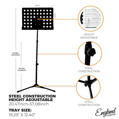 Professional Music Stand – Adjustable Folding Steel Sheet Music Stand – Portable Metal Stand Ideal for Musicians, Pianists, Violinists, Guitarists & Music Students