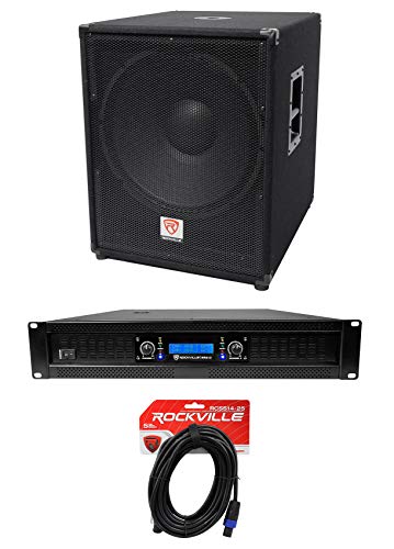 Rockville PBG18 Bundle: 18" 2000-Watt Peak / 1000W RMS Passive 8 Ohm Subwoofer, RPA12 2-Channel Amplifier 1400W Bridged, RCSS14-25 25 ft 14 AWG Speakon Cable, 3-Items