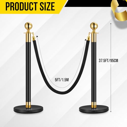 4Pack Stanchions and 5FT Black Velvet Ropes, Crowd Control Barrier, Black Stanchions Queue Barrier Line Divider with Fillable Plastic Base Used for Theaters Clubs Hotels Museums Exhibition - color: 4 post | 2 rope
