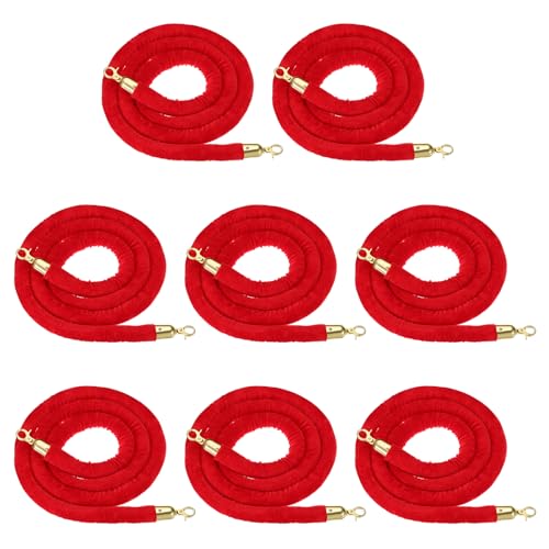 PATIKIL 8 Pack Red Velvet Stanchion Rope, 8 Ft Crowd Control Ropes Barrier Hanging Rope with Stainless Steel Gold Plated Hooks for Carpet Events Movie Theaters Opening Activities - color: Red/Gold Plated, size: 8 Feet
