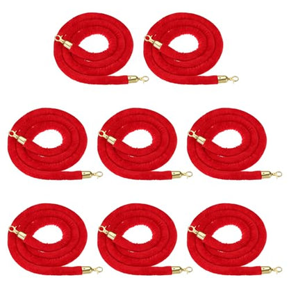PATIKIL 8 Pack Red Velvet Stanchion Rope, 8 Ft Crowd Control Ropes Barrier Hanging Rope with Stainless Steel Gold Plated Hooks for Carpet Events Movie Theaters Opening Activities - color: Red/Gold Plated, size: 8 Feet