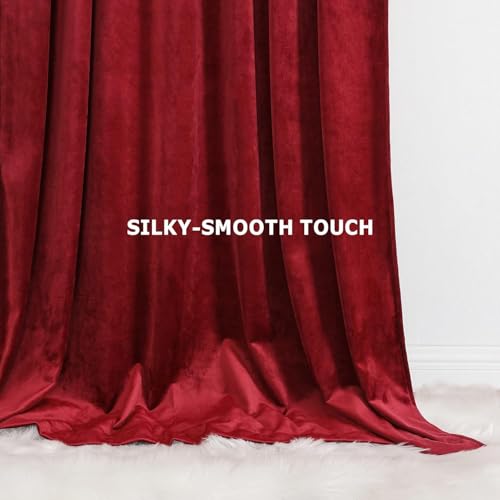 Benedeco Burgundy Red Velvet Blackout Curtains 52x63, Back Tab, 2 Panels | Elegant Room Darkening Thermal Insulated Energy Saving Noise Reducing Velvet Window Drapes for Living Room, Bedroom
