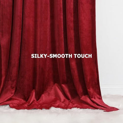 Benedeco Burgundy Red Velvet Blackout Curtains 52x63, Back Tab, 2 Panels | Elegant Room Darkening Thermal Insulated Energy Saving Noise Reducing Velvet Window Drapes for Living Room, Bedroom