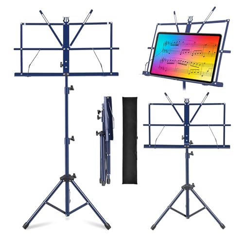 MOSEN Sheet Music Stand, Heavy Duty Adjustable Tripod, Quick Fold Blue | Floor & Desktop Dual Use, Fully Adjustable Height, Free Carry Bag for Home Practice, Band Rehearsal and Stage Use - color: Blue