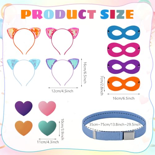 Eurzom 16 Pcs Kitties Costume Kitty Show Costume Cat Cosplay Accessories with Headbands, Mask, Heart Stickers, Blue Belts, for Halloween Cosplay Outfit Fancy Dresses Birthday Party Decoration Supplies
