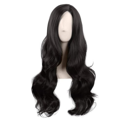 MapofBeauty 28 Inch Long Wavy Curly Side Bangs Party Hair Wig, Black | Synthetic fiber, 70 cm Cosplay Wig, Fashion - color: Black