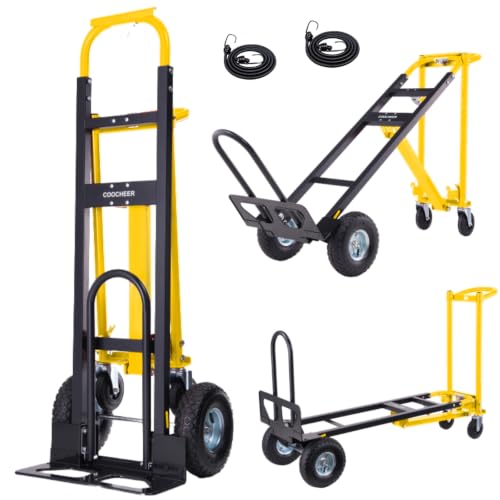 1000 LBS Heavy Duty Steel Hand Truck, 4-in-1 Convertible Dolly Cart - color: Yellow