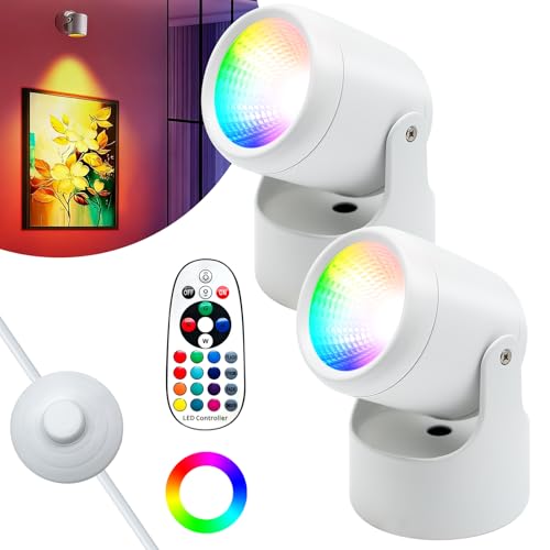 2PCS LED Up Lights Indoor Spotlight with Remote & Foot Switch, 6W RGBW Plug-in Accent Uplight for Plant Picture Artwork Party Decor, Color Changing Floor Spotlights with Memory Function, White - color: White, size: 2PACK