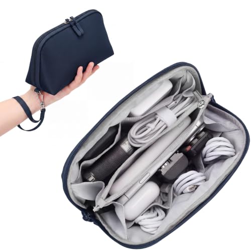 FYY Travel Cable Organizer - 8 Compartments, Lightweight, Water Repellent - color: Navy, size: (M) 8.9"× 5.1"× 3.3"