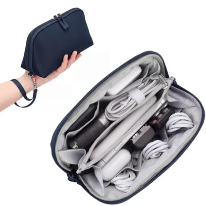 FYY Travel Cable Organizer - 8 Compartments, Lightweight, Water Repellent - color: Navy, size: (M) 8.9"× 5.1"× 3.3"