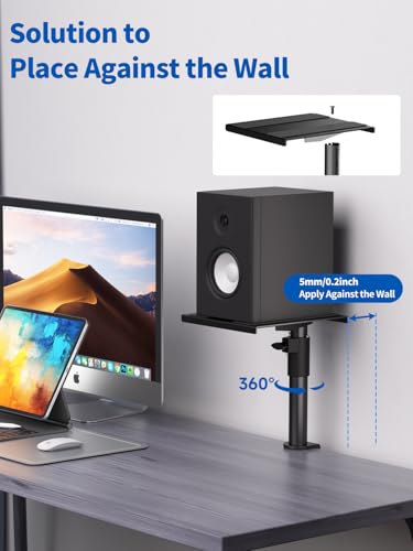 suptek Clamp-on Speaker Stand Desk Mount Set, Height Adjustment, Swivel, 9.6 x 8.8 inch Trays, Universal Audio Holders for Bookshelf Speakers, Elevated Sound, Against the Wall, 2 Pack, Black, SDM001K - size: Speaker Stands Against the Wall