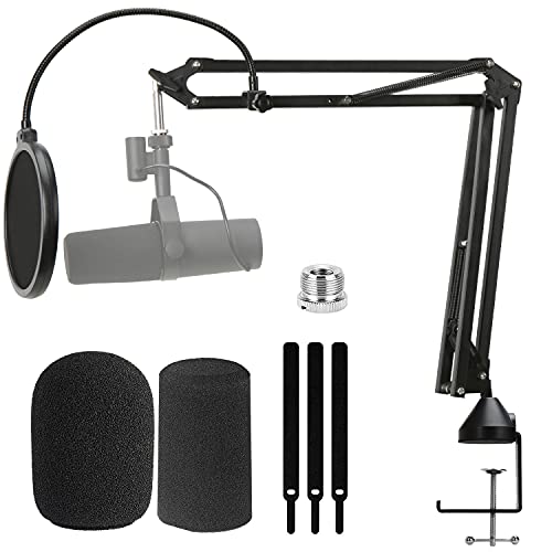 For Shure SM7B Boom Arm - Mic Stand with 2 Reduce Wind Noises Mic Cover, Cable Management and Mic Dual Layered Pop Filter, 3/8" to 5/8" Adapter Compatible with Most Microphone - color: SM7B Boom Arm