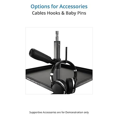 PROAIM Soundchief OG Sound Cart, 14U Rack Mount, 120kg/265lb, Collapsible | Aluminum build with 3 trays; adjustable middle shelf; 20 inch pneumatic rear wheels; 3 inch swivel front wheels; cable hooks