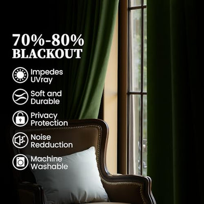 SimpleHome Olive Green Velvet Curtains 84 Inches for Living Room Rod Pocket | Luxury Blackout Velvet Curtains,Thermal Insulated 2 Panels Room Darkening Drapes,Velvet Bedroom Curtains,W52 x L84,2 Panels - color: Olive Green, size: 52"W x 84"L (Pack of 2)