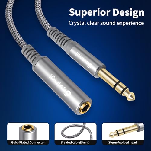1/4 inch Headphone Extension Cable, 6.35mm TRS Male to Female Stereo Cord, Quarter Inch Guitar Cable Extender, 6ft (2 Meters) - color: Silver 1.8M/6FT