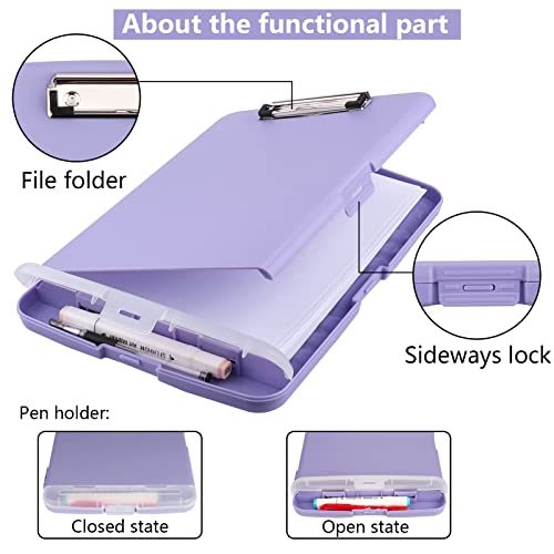 Clipboard with Storage, A4 Binder Nursing Clipboards with Pen Holder, Heavy Duty Storage Clipboards with Low Profile Clip, Clipboard Folder Side-Opening, Smooth Writing Clip Board (Light Purple) - color: Light Purple