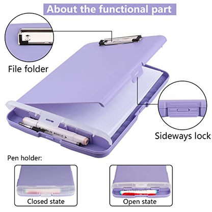 Clipboard with Storage, A4 Binder Nursing Clipboards with Pen Holder, Heavy Duty Storage Clipboards with Low Profile Clip, Clipboard Folder Side-Opening, Smooth Writing Clip Board (Light Purple) - color: Light Purple