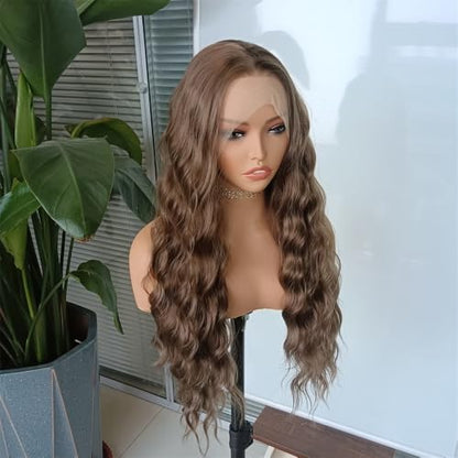RONGDUOYI Brown Body Wave Lace Front Wig 13x4 Synthetic Hair For Women Glueless Wig Heat Resistnt Natural Hairline Long Hair Daily Wear Cosplay - color: Brown 10