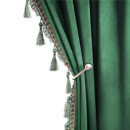 Dark Green Blackout Velvet Curtains 72 inch Length Windows Rod Pocket Drapes with Tassels Soundproof Thermal Curtains for Living room 2 Panels Set 52" x 72" | Velvet Drapes with Tassels, Thermal Soundproof Blackout Curtains for Living Room - color: Dark G