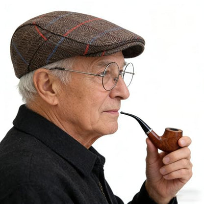 Old Man Grandpa Costume Accessories Kit - 3Pcs Set with Wool Blend Flat Cap, Fake Glasses, and Prop Pipe for Cosplay - color: Brown Set