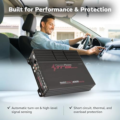 Precision Power Trax Micro Monoblock Class D Car Stereo Amplifier TM1.4000D – 4000W Single Channel Digital Subwoofer Amp with Wired Bass Control & High-Level Inputs for Powerful Audio - size: TM1.4000D