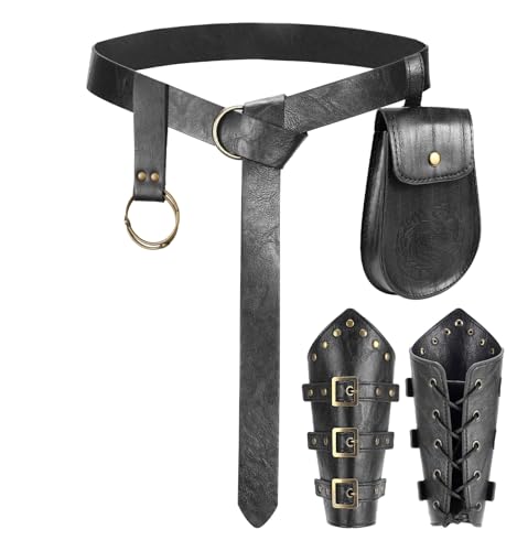 7PCS Renaissance Accessories Men Medieval Faux Leather Belt Viking Accessories Women for Halloween Cosplay - color: 5pcs Black a