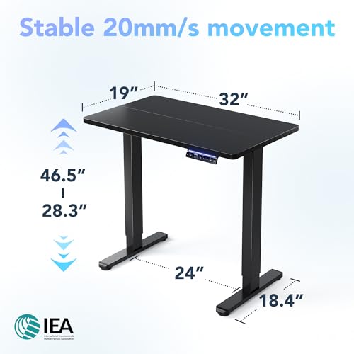 HUANUO AI-Powered Smart Electric Standing Desk, 32 Inch, Black | AI App & Voice Control via Alexa, Google Assistant & Siri Shortcuts, 28.3–46.5-Inch Height, Compact 32-Inch Desk, 3 Settings - color: Black, size: AI-32" X 19"