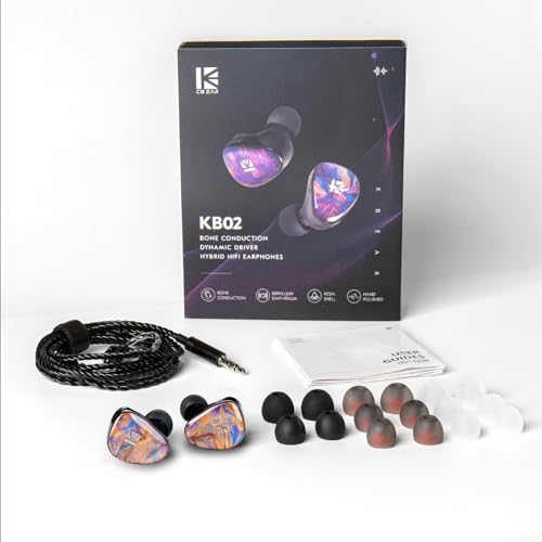 KBEAR KB02 Colorful Resin Shell in Ear Monitor Headphones, Bone Conduction Dynamic Driver Wired Earbuds, IEM Headphones HiFi Earphones with 2Pin 4N OFC Cable 3.5mm Plug for Singers Musicians, Brown - color: Brown