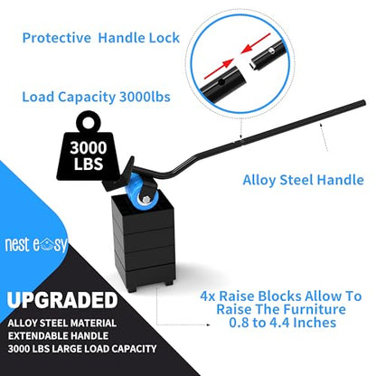 Heavy Duty Furniture Dolly 360 Rotate 5 Wheels 3000 Lbs Capacity 5.3x5.3 in | Furniture Movers with Blue Wheels, Measure Tape & Leveler, Alloy Steel Furniture Lifter Tool for Smooth Home & Office Uses - color: Blue, size: 5.3x5.3 IN