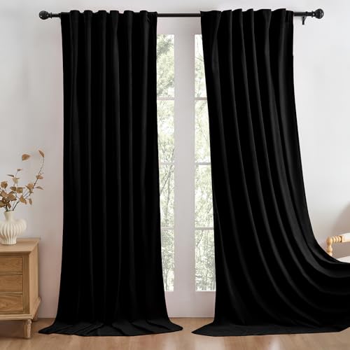 Manyshofu Black Velvet Curtains, 2 Panels Blackout 52x84 | Luxurious Velvet Feel, Thermal Insulated Noise Reducing, Dual Back Tab And Rod Pocket Hanging, Machine Wash Fade-Resistant - color: Black, size: 52"W x 84"L (Pack of 2)