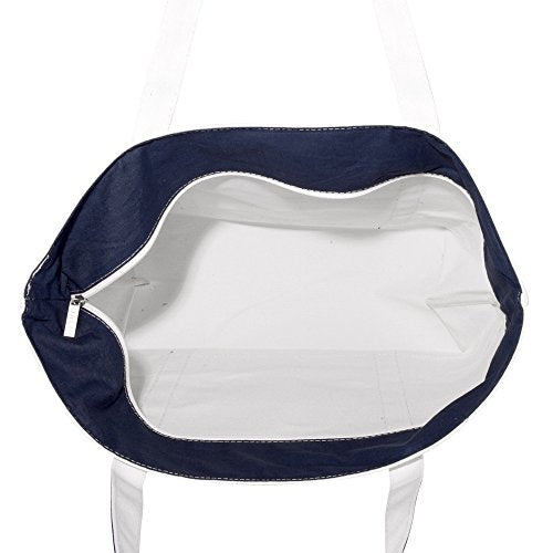 DALIX Premium Beach Bags Striped Navy Blue Zippered Tote Bag Monogrammed A - Z - color: G