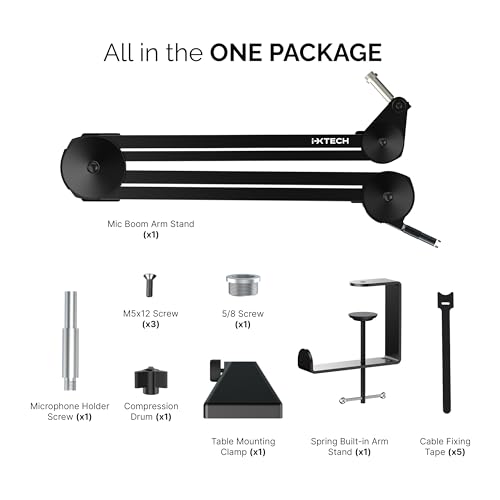 IXTECH Microphone Boom Arm Stand, Heavy Duty Adjustable Mic Stand with Cable Ties, Desk Mount Arm Stand for Gaming Streaming Podcasting. - color: MI06 MEDIUM