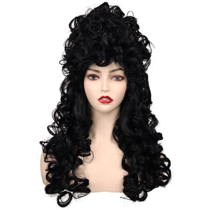 Long Curly Fluffy Cosplay Wig for Women Heat-Resistant Synthetic Fiber Hair Wig for Adult Halloween (Black) - color: Black