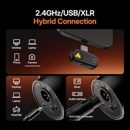 MAONO PD200W Hybrid Wireless Podcast Microphone for PC, Dynamic XLR USB Mic - color: Black