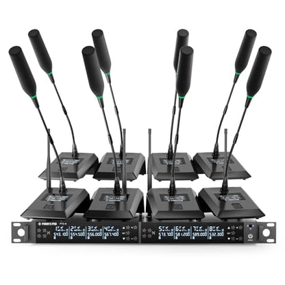 Phenyx Pro 8-Ch UHF Auto Scan Wireless Conference Microphone System PTC-8 | 8 x 25 Frequencies, 328 ft, IR Sync, Mute, 8 Gooseneck Mics for Lecture, Church, Podium, Public Speaking, Meeting, Classroom