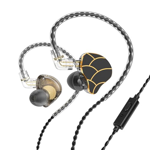 In Ear Monitor Headphones Dual Magnetic Dynamic Driver IEM with Mic, Black - color: H818-Black with Mic