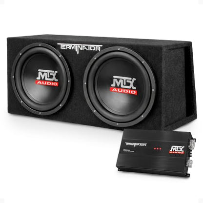 MTX TNP212DV 12-Inch 2000-Watt Dual Loaded Vented Subwoofer Enclosure with Amplifier, Black | Amplified Car Audio Bass Box for Vehicle Stereo & Sound Systems, Black - style: Dual 12" Vented Subwoofer Enclosure + Amplifier Subwoofer
