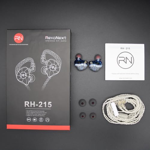 RevoNext in Ear Headphones 4BA+1DD 5 Drivers IEM Earphones HiFi Wired Earphones with Microphone 3.5mm Audio Plug 2 Pin Detachable Cable Gaming Headphones, White - color: White