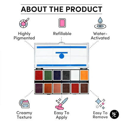Narrative Cosmetics FX 12-Color Palette - Water-Activated Face & Body Paint for SFX, Theater, Cosplay - High-Pigment, Blendable SFX Makeup, Easy-to-Use for Film & TV