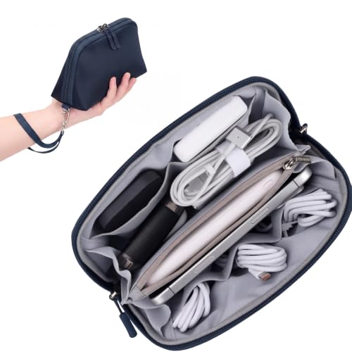 FYY Travel Cable Organizer - 8 Compartments, Lightweight, Water Repellent - color: Navy, size: (S) 8.1"× 4.7"× 2.9"