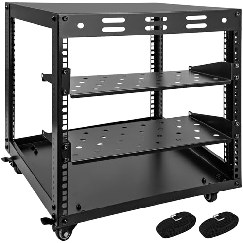 Upgraded 10U Server Rack with 4 Swivel Casters & 2 Shelves - size: 10U